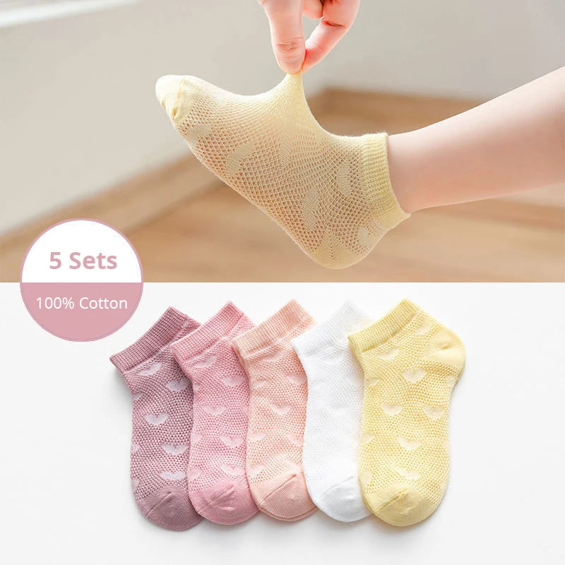 5 Pairs Sets 1 to 3 Years Old Soft Cotton Baby Short Tube Mesh Socks