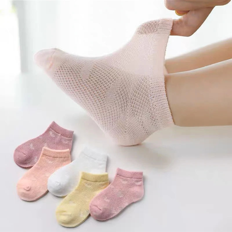 5 Pairs Sets 1 to 3 Years Old Soft Cotton Baby Short Tube Mesh Socks