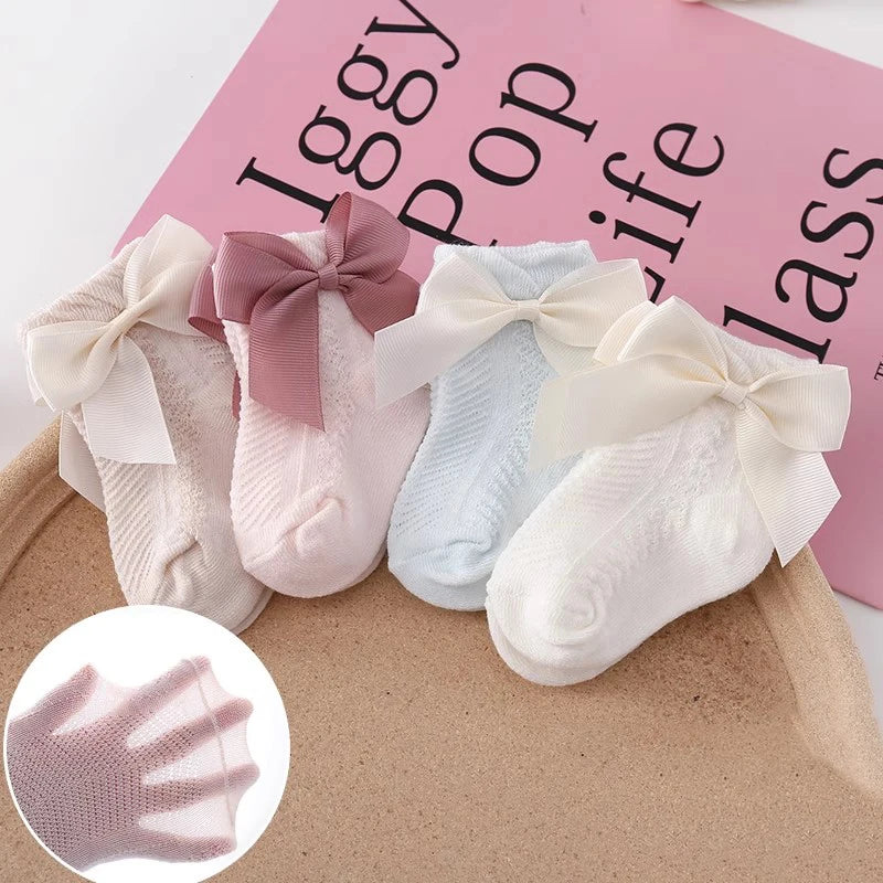 3 Pairs Summer Baby Mesh Socks Bowknot Soft Cotton Newborn Sock