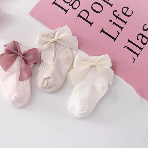 3 Pairs Summer Baby Mesh Socks Bowknot Soft Cotton Newborn Sock