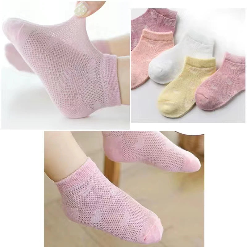 5 Pairs Sets 1 to 3 Years Old Soft Cotton Baby Short Tube Mesh Socks