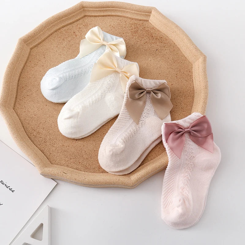 3 Pairs Summer Baby Mesh Socks Bowknot Soft Cotton Newborn Sock