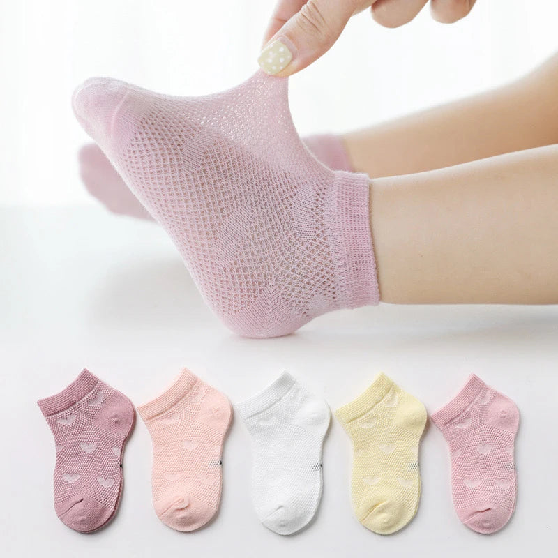 5 Pairs Sets 1 to 3 Years Old Soft Cotton Baby Short Tube Mesh Socks