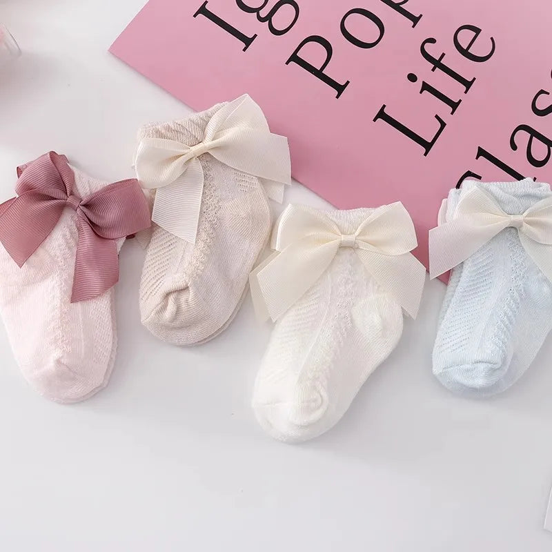 3 Pairs Summer Baby Mesh Socks Bowknot Soft Cotton Newborn Sock